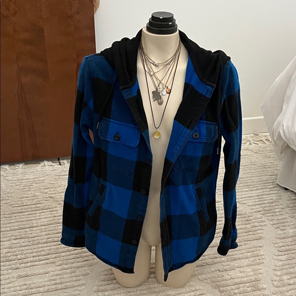 Express Blue and Black Plaid Utility Jacket